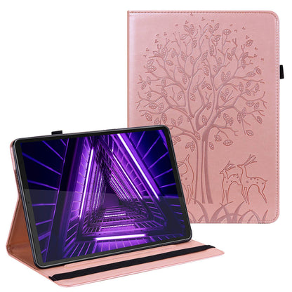 For Lenovo Tab M10 Plus (Gen 3) Imprinting Tree Deer Pattern Tablet Case PU Leather Card Slots Stand Shell