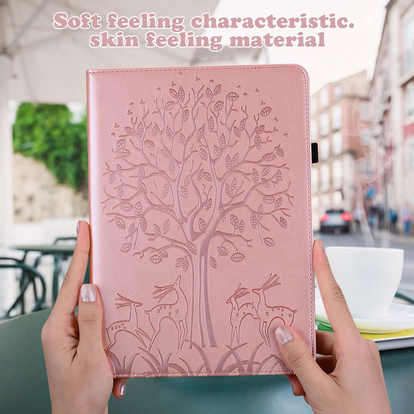 For Lenovo Tab M10 Plus (Gen 3) Imprinting Tree Deer Pattern Tablet Case PU Leather Card Slots Stand Shell