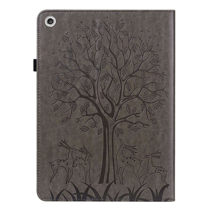 For Lenovo Tab M10 Plus (Gen 3) Imprinting Tree Deer Pattern Tablet Case PU Leather Card Slots Stand Shell