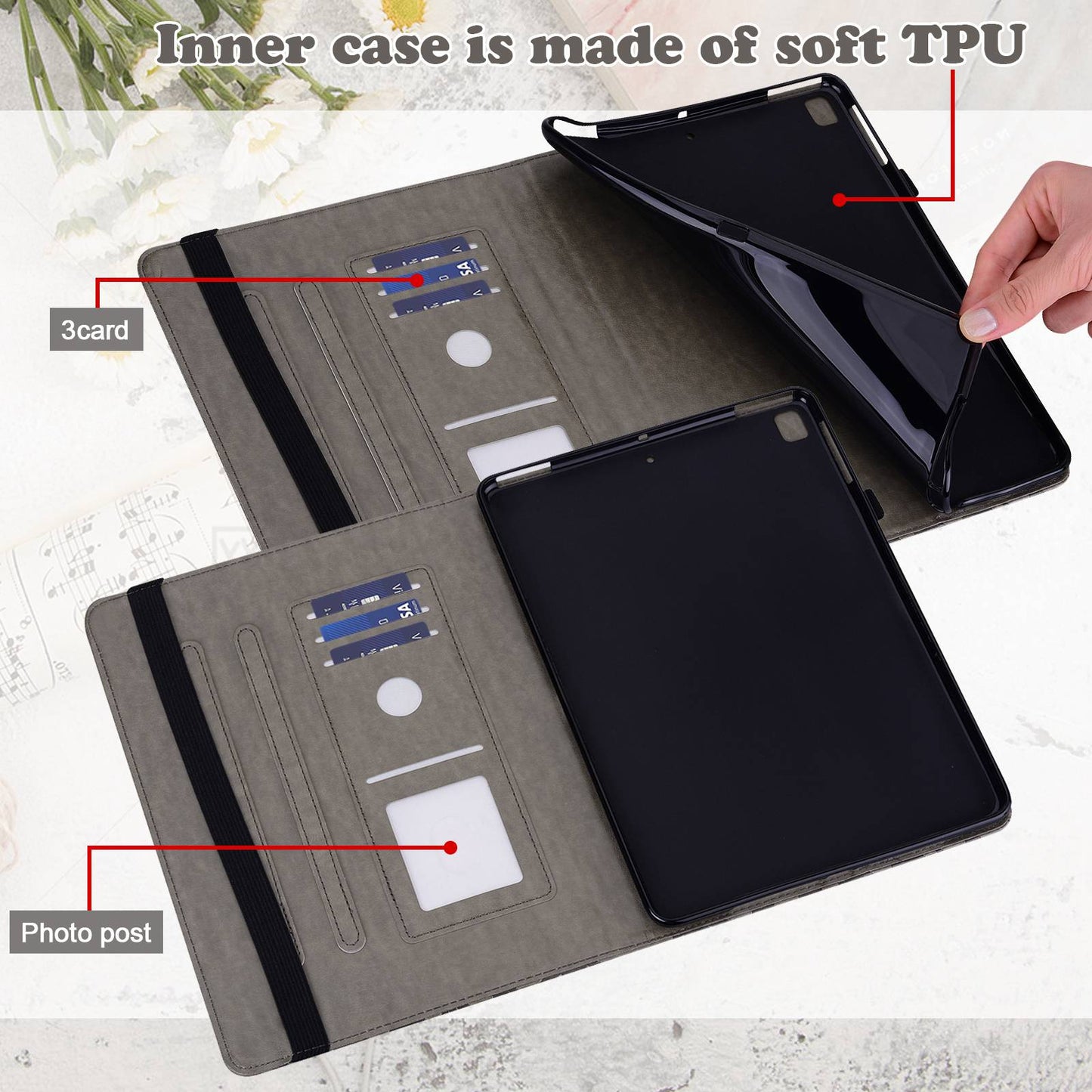 For Lenovo Tab M10 Plus (Gen 3) Imprinting Tree Deer Pattern Tablet Case PU Leather Card Slots Stand Shell