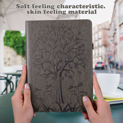 For Lenovo Tab M10 Plus (Gen 3) Imprinting Tree Deer Pattern Tablet Case PU Leather Card Slots Stand Shell