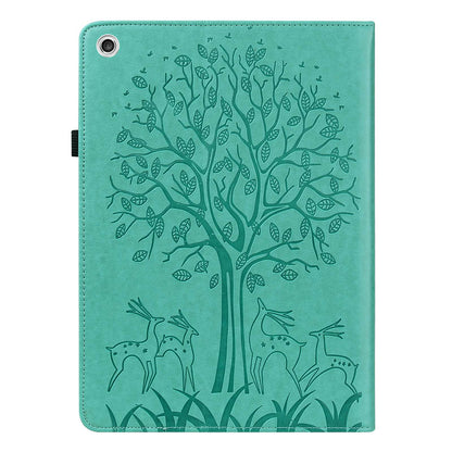 For Lenovo Tab M10 Plus (Gen 3) Imprinting Tree Deer Pattern Tablet Case PU Leather Card Slots Stand Shell