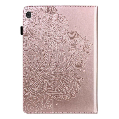 For Lenovo Tab M10 Plus (Gen 3) Imprinting Flower PU Leather Tablet Case Elastic Band Protective Cover with Card Holder Stand