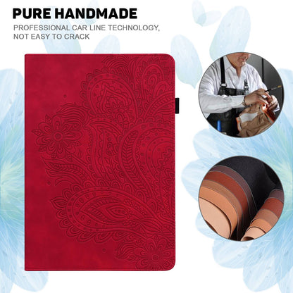 For Lenovo Tab M10 Plus (Gen 3) Imprinting Flower PU Leather Tablet Case Elastic Band Protective Cover with Card Holder Stand