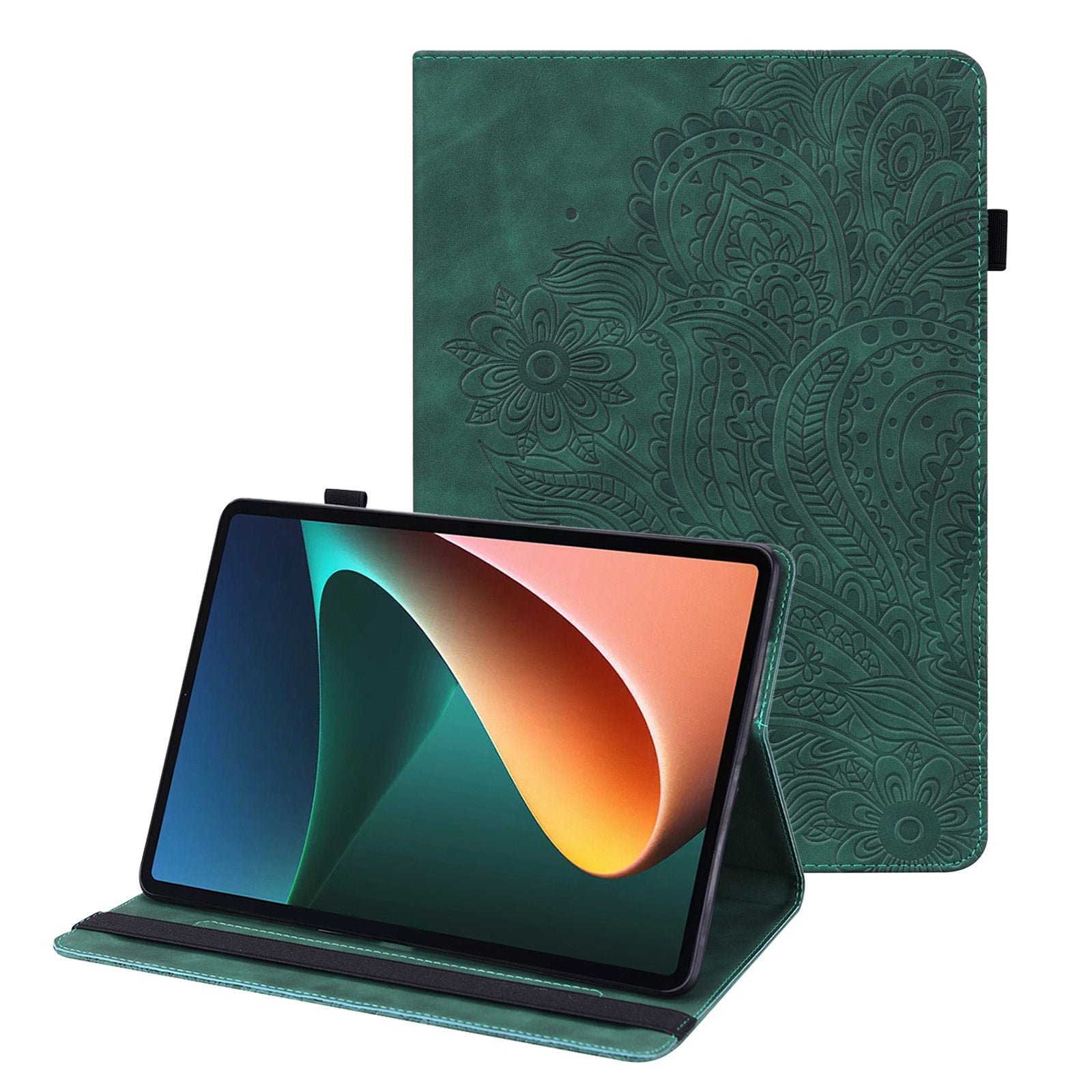 For Lenovo Tab M10 Plus (Gen 3) Imprinting Flower PU Leather Tablet Case Elastic Band Protective Cover with Card Holder Stand