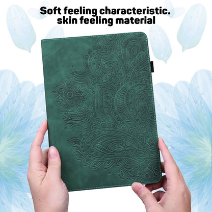 For Lenovo Tab M10 Plus (Gen 3) Imprinting Flower PU Leather Tablet Case Elastic Band Protective Cover with Card Holder Stand