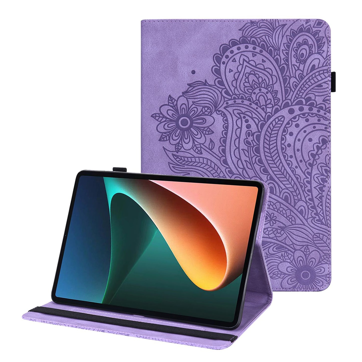 For Lenovo Tab M10 Plus (Gen 3) Imprinting Flower PU Leather Tablet Case Elastic Band Protective Cover with Card Holder Stand