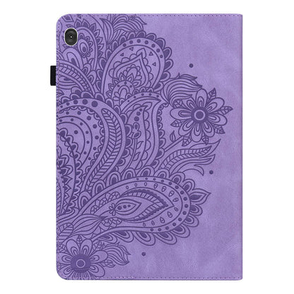 For Lenovo Tab M10 Plus (Gen 3) Imprinting Flower PU Leather Tablet Case Elastic Band Protective Cover with Card Holder Stand