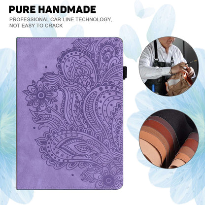 For Lenovo Tab M10 Plus (Gen 3) Imprinting Flower PU Leather Tablet Case Elastic Band Protective Cover with Card Holder Stand