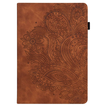 For Lenovo Tab M10 Plus (Gen 3) Imprinting Flower PU Leather Tablet Case Elastic Band Protective Cover with Card Holder Stand