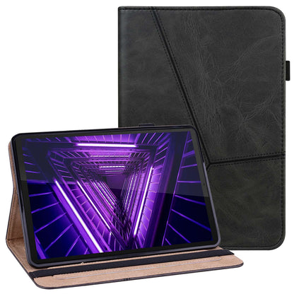 For Lenovo Tab M10 Plus (Gen 3) Line Imprinted PU Leather Card Holder Tablet Case Adjustable Stand Cover with Elastic Band Closure