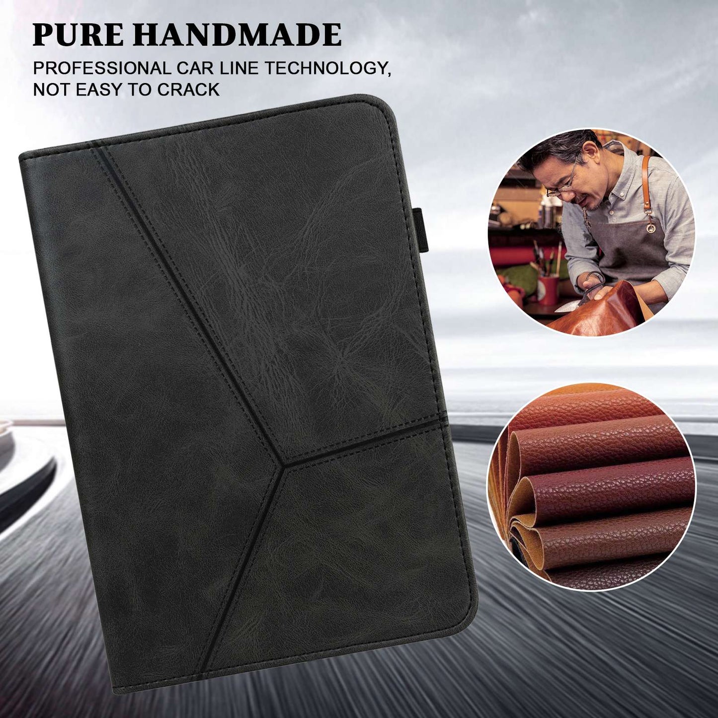 For Lenovo Tab M10 Plus (Gen 3) Line Imprinted PU Leather Card Holder Tablet Case Adjustable Stand Cover with Elastic Band Closure