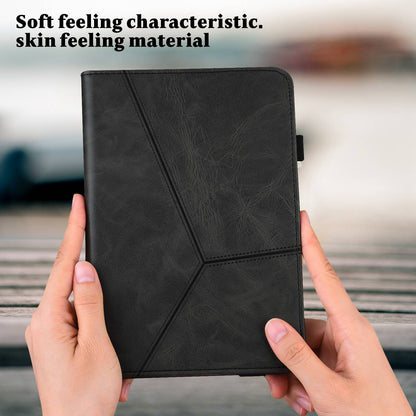 For Lenovo Tab M10 Plus (Gen 3) Line Imprinted PU Leather Card Holder Tablet Case Adjustable Stand Cover with Elastic Band Closure