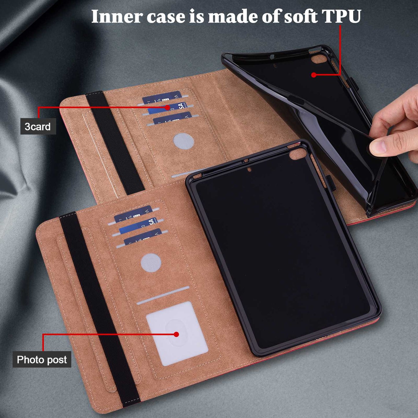 For Lenovo Tab M10 Plus (Gen 3) Line Imprinted PU Leather Card Holder Tablet Case Adjustable Stand Cover with Elastic Band Closure