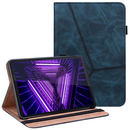 For Lenovo Tab M10 Plus (Gen 3) Line Imprinted PU Leather Card Holder Tablet Case Adjustable Stand Cover with Elastic Band Closure