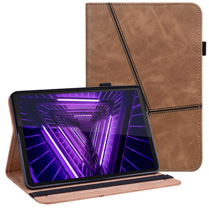 For Lenovo Tab M10 Plus (Gen 3) Line Imprinted PU Leather Card Holder Tablet Case Adjustable Stand Cover with Elastic Band Closure