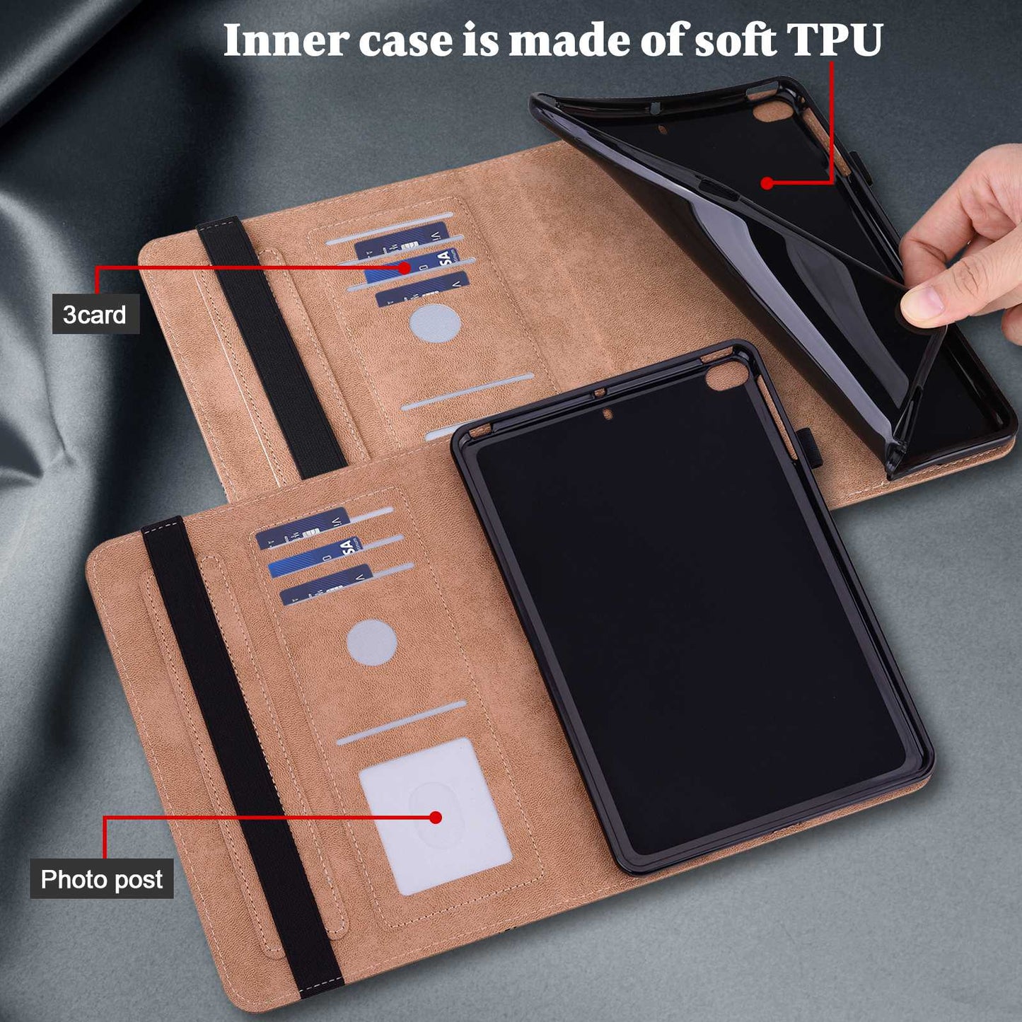 For Lenovo Tab M10 Plus (Gen 3) Line Imprinted PU Leather Card Holder Tablet Case Adjustable Stand Cover with Elastic Band Closure