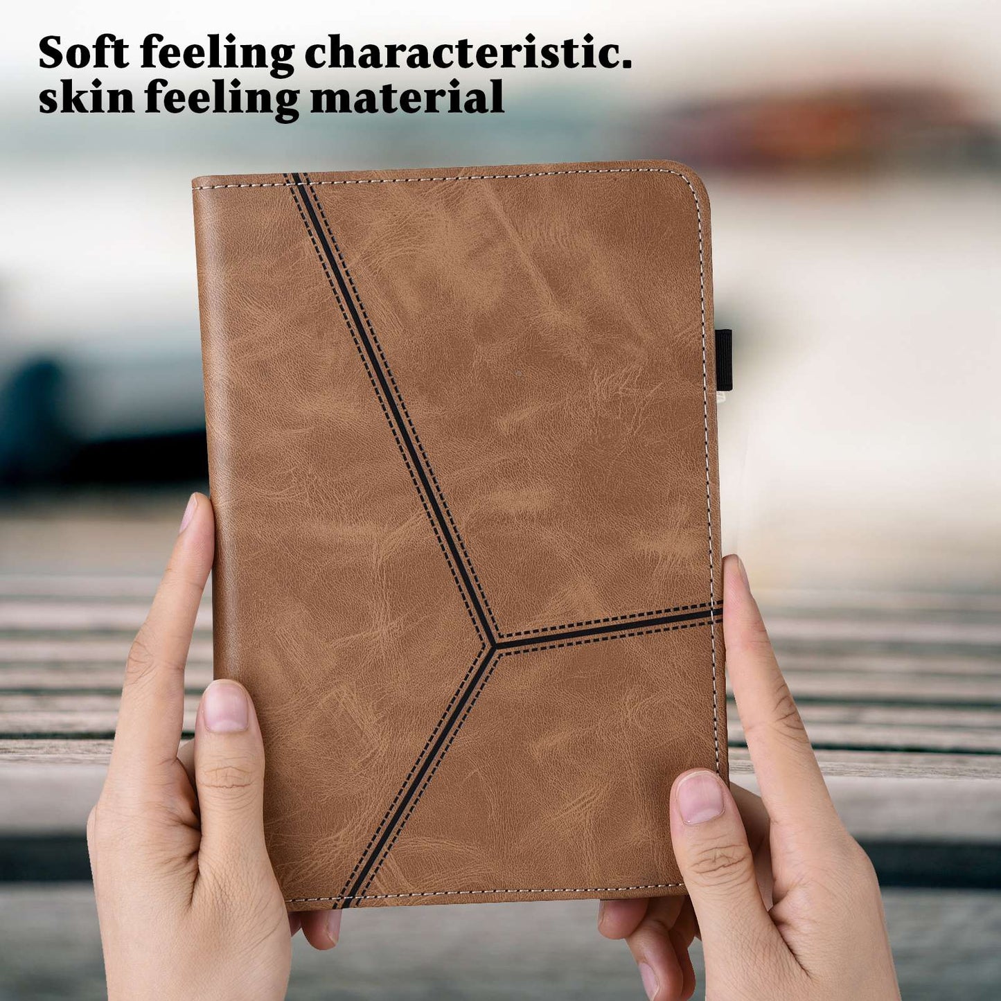 For Lenovo Tab M10 Plus (Gen 3) Line Imprinted PU Leather Card Holder Tablet Case Adjustable Stand Cover with Elastic Band Closure