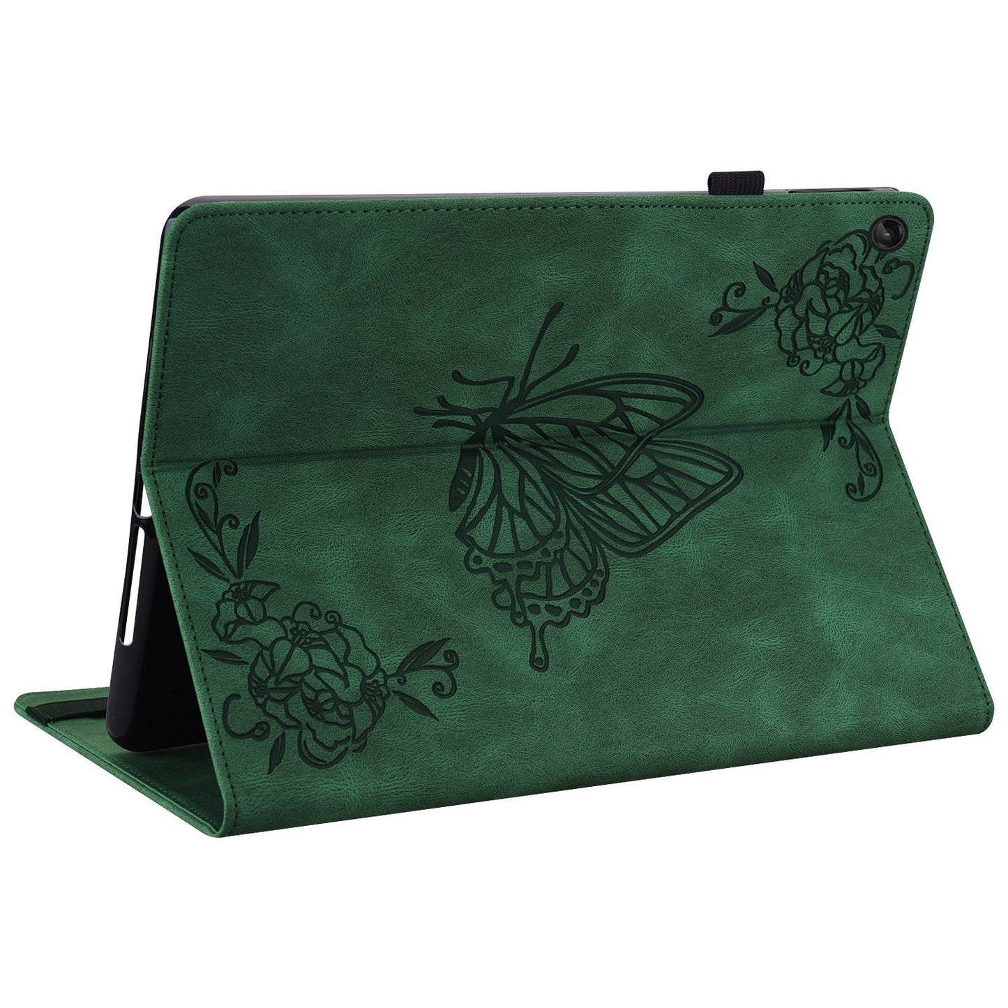 For Lenovo Tab M10 Plus (Gen 3) Butterfly Flower Imprinted Card Slot PU Leather Tablet Case Stand Cover with Elastic Band