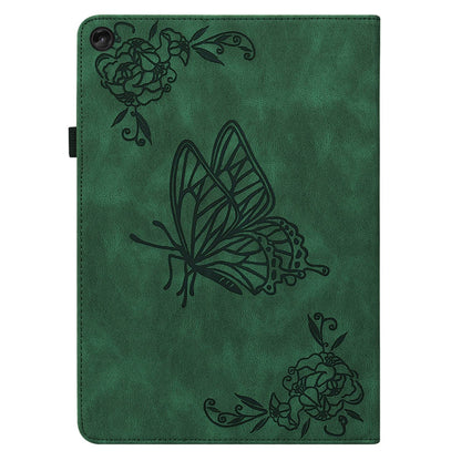 For Lenovo Tab M10 Plus (Gen 3) Butterfly Flower Imprinted Card Slot PU Leather Tablet Case Stand Cover with Elastic Band