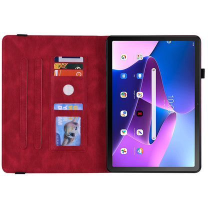 For Lenovo Tab M10 Plus (Gen 3) Butterfly Flower Imprinted Card Slot PU Leather Tablet Case Stand Cover with Elastic Band