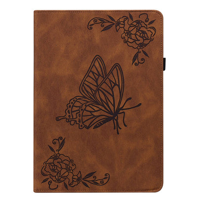 For Lenovo Tab M10 Plus (Gen 3) Butterfly Flower Imprinted Card Slot PU Leather Tablet Case Stand Cover with Elastic Band