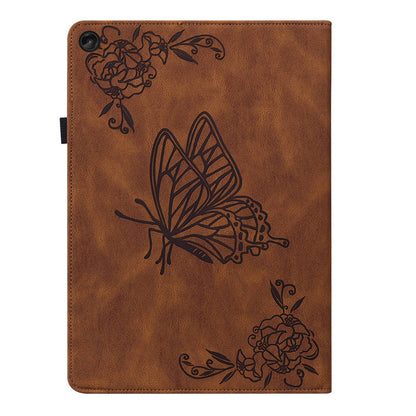 For Lenovo Tab M10 Plus (Gen 3) Butterfly Flower Imprinted Card Slot PU Leather Tablet Case Stand Cover with Elastic Band