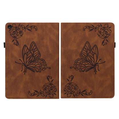 For Lenovo Tab M10 Plus (Gen 3) Butterfly Flower Imprinted Card Slot PU Leather Tablet Case Stand Cover with Elastic Band