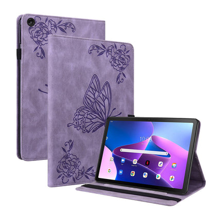 For Lenovo Tab M10 Plus (Gen 3) Butterfly Flower Imprinted Card Slot PU Leather Tablet Case Stand Cover with Elastic Band