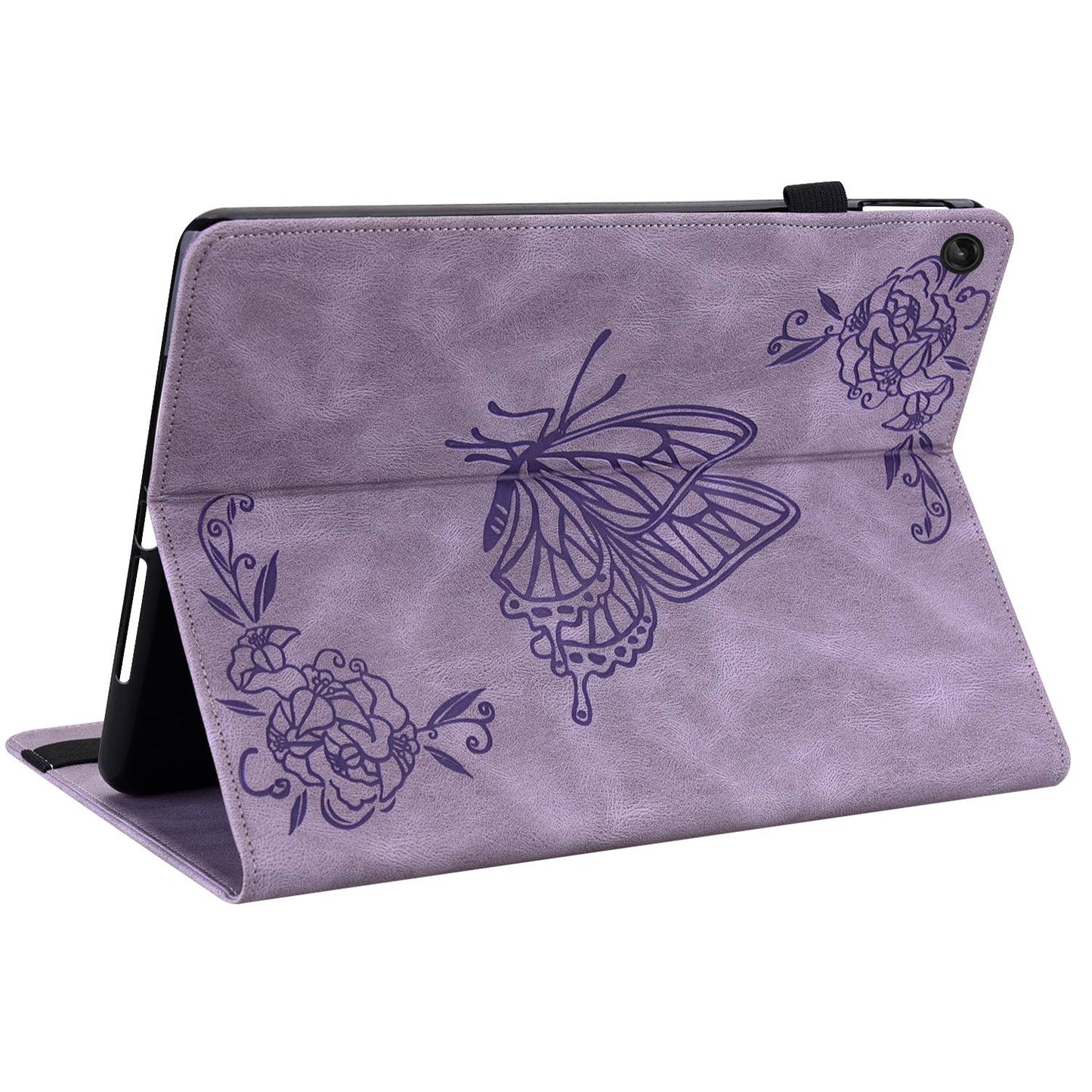 For Lenovo Tab M10 Plus (Gen 3) Butterfly Flower Imprinted Card Slot PU Leather Tablet Case Stand Cover with Elastic Band