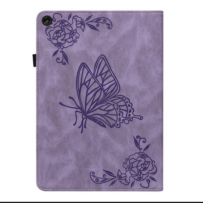 For Lenovo Tab M10 Plus (Gen 3) Butterfly Flower Imprinted Card Slot PU Leather Tablet Case Stand Cover with Elastic Band