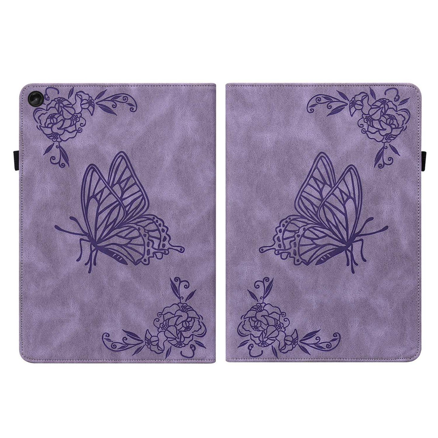 For Lenovo Tab M10 Plus (Gen 3) Butterfly Flower Imprinted Card Slot PU Leather Tablet Case Stand Cover with Elastic Band