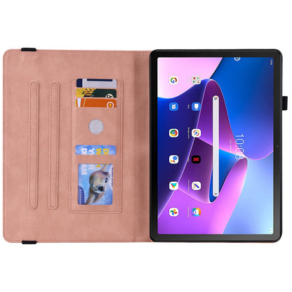 For Lenovo Tab M10 Plus (Gen 3) Butterfly Flower Imprinted Card Slot PU Leather Tablet Case Stand Cover with Elastic Band