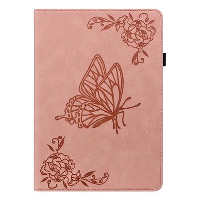 For Lenovo Tab M10 Plus (Gen 3) Butterfly Flower Imprinted Card Slot PU Leather Tablet Case Stand Cover with Elastic Band