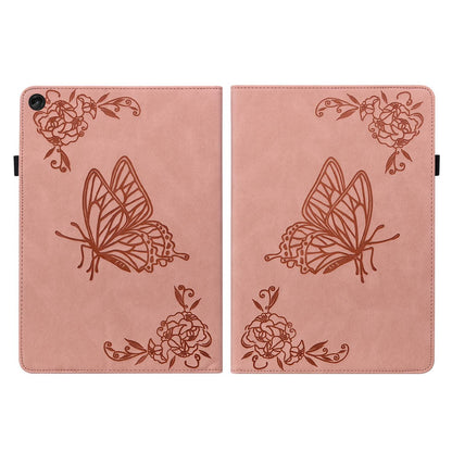 For Lenovo Tab M10 Plus (Gen 3) Butterfly Flower Imprinted Card Slot PU Leather Tablet Case Stand Cover with Elastic Band