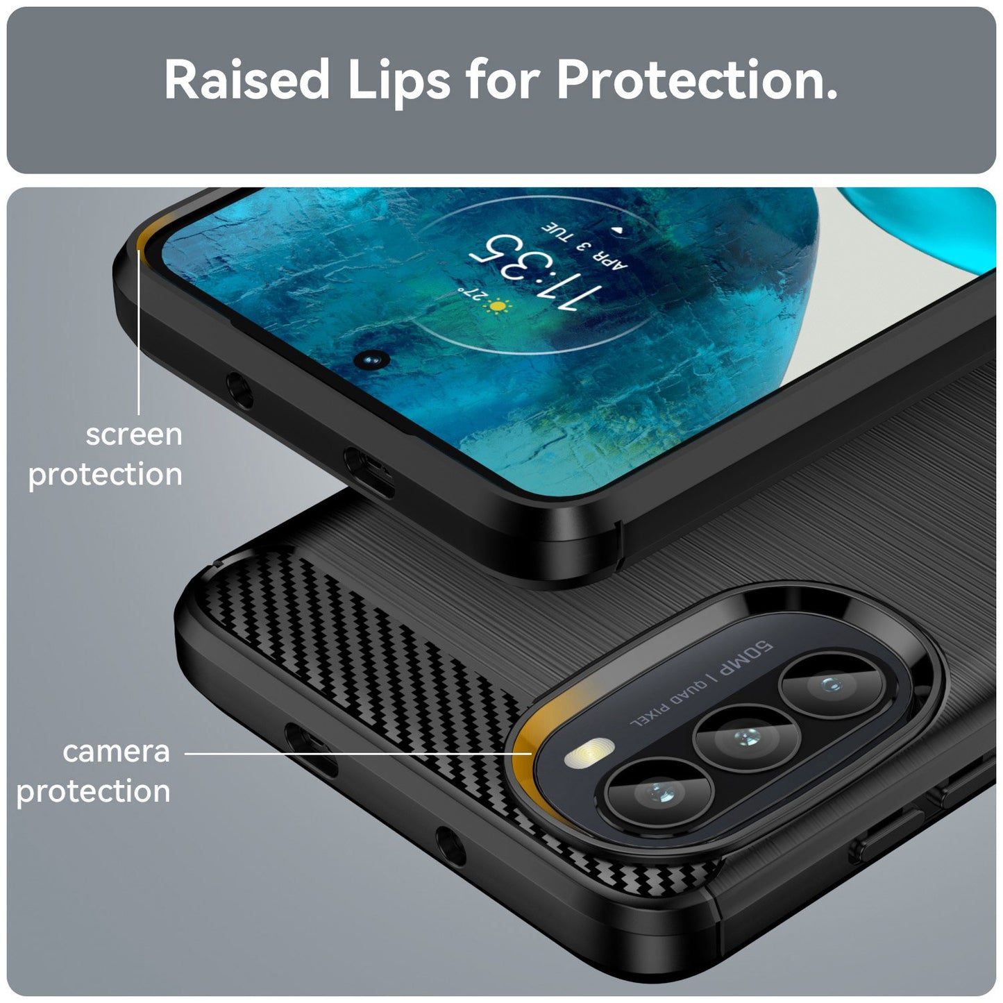 For Motorola Moto G52 Carbon Fiber Texture Brushed Surface 1.8mm TPU Back Cover Mobile Phone Case