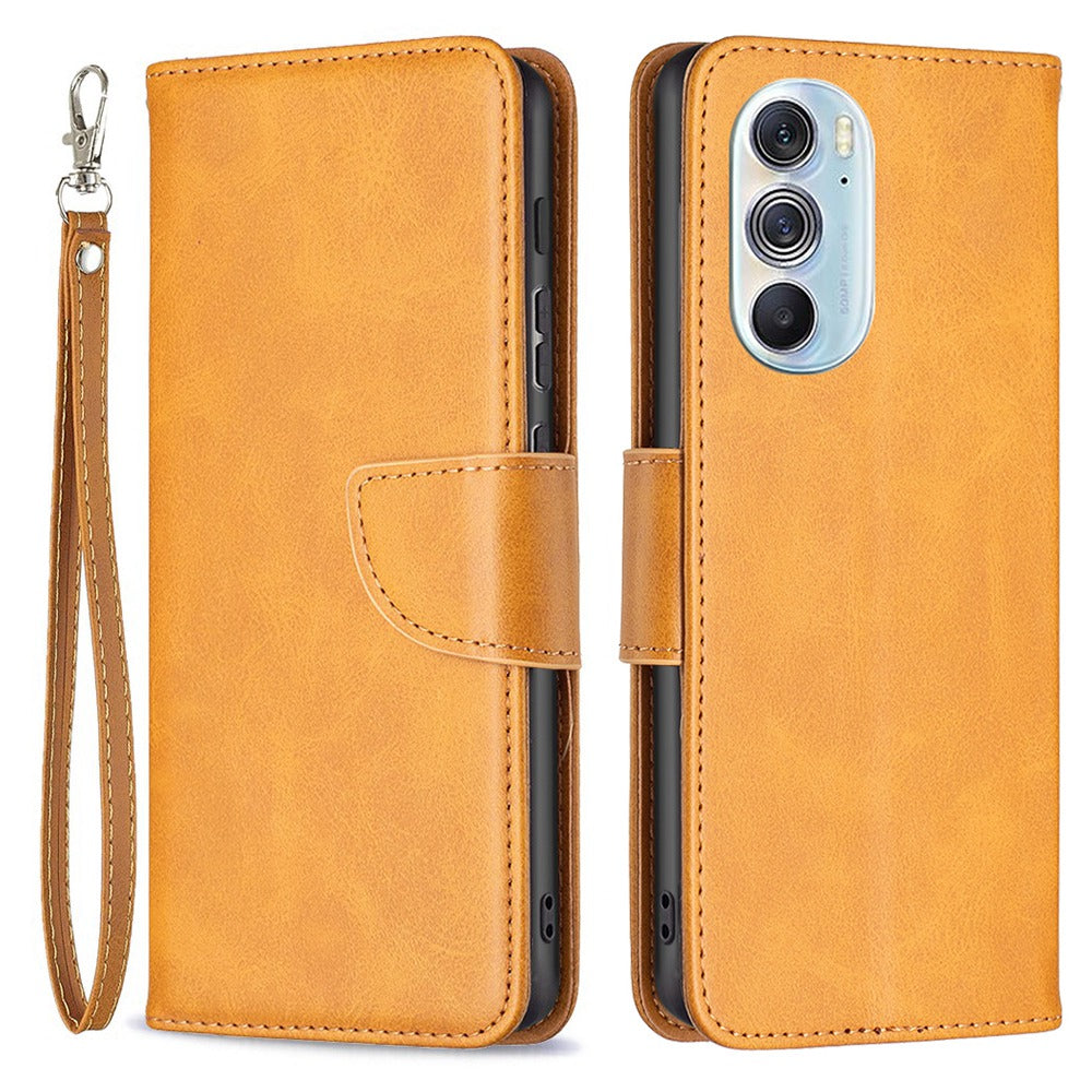 For Motorola Edge X30/Edge 30 Pro (Motorola Edge+ (2022)) BF Leather Series-4 Wallet Magnetic Flip Case Stand Shockproof TPU Handbag Purse Wrist Strap Cover