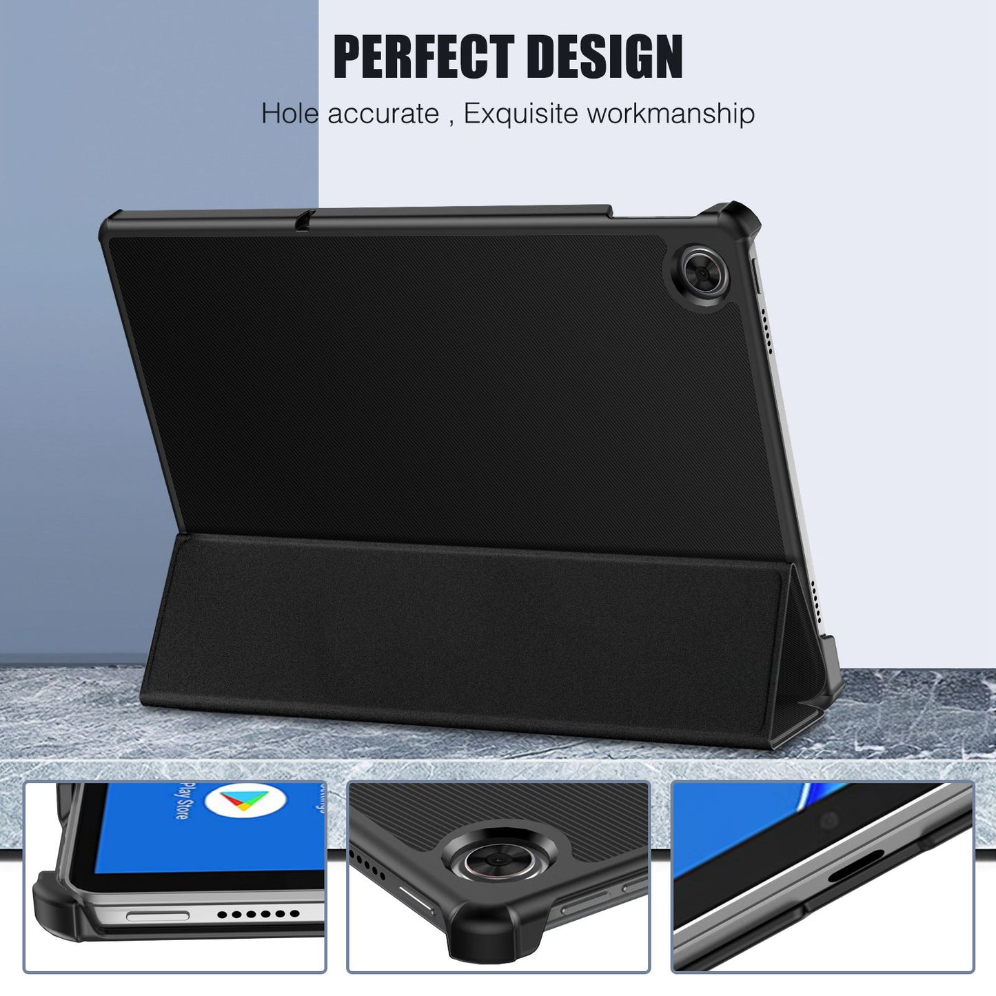 For Lenovo Tab M10 Plus (Gen 3) Trifold Stand Full Protection PU Leather Tablet Case Auto Wake/Sleep Protective Cover