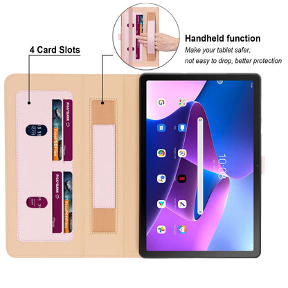 Leather Case for Lenovo Tab M10 Plus (Gen 3), Business Style Card Slots PU Leather Stand Tablet Cover with Hand Strap