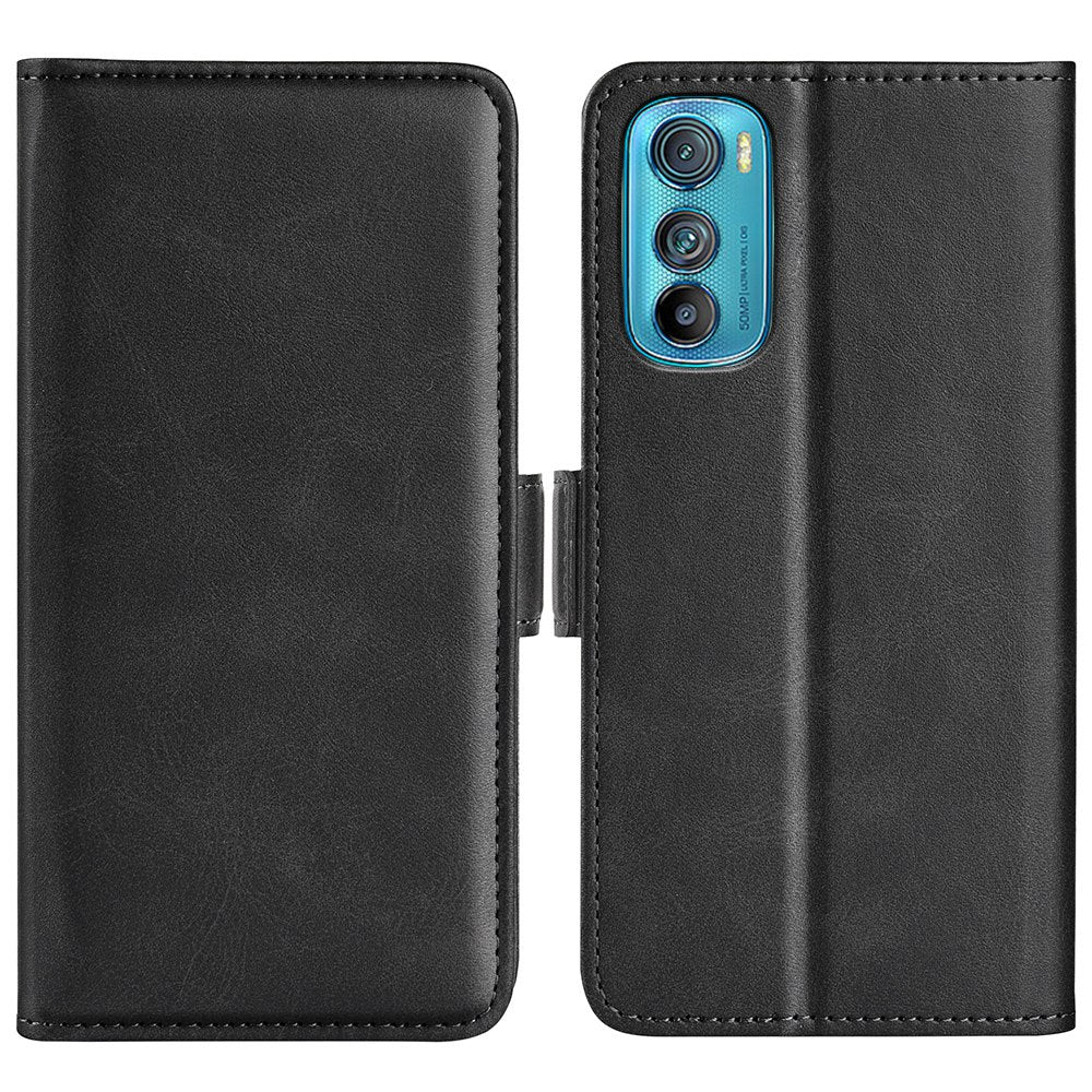 For Motorola Edge 30 5G Textured PU Leather Wallet Stand Phone Case Dual Magnetic Clasp Protective Shell