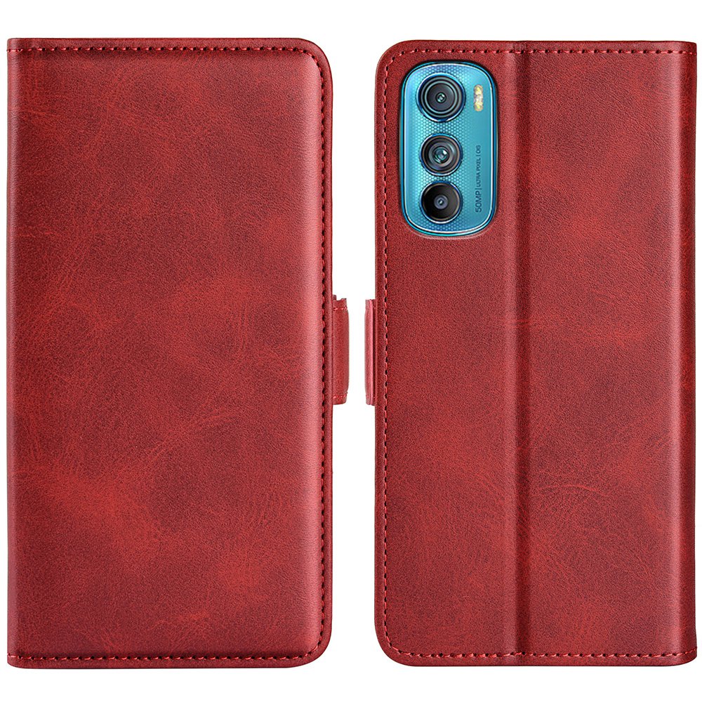 For Motorola Edge 30 5G Textured PU Leather Wallet Stand Phone Case Dual Magnetic Clasp Protective Shell