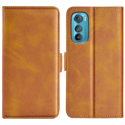 For Motorola Edge 30 5G Textured PU Leather Wallet Stand Phone Case Dual Magnetic Clasp Protective Shell