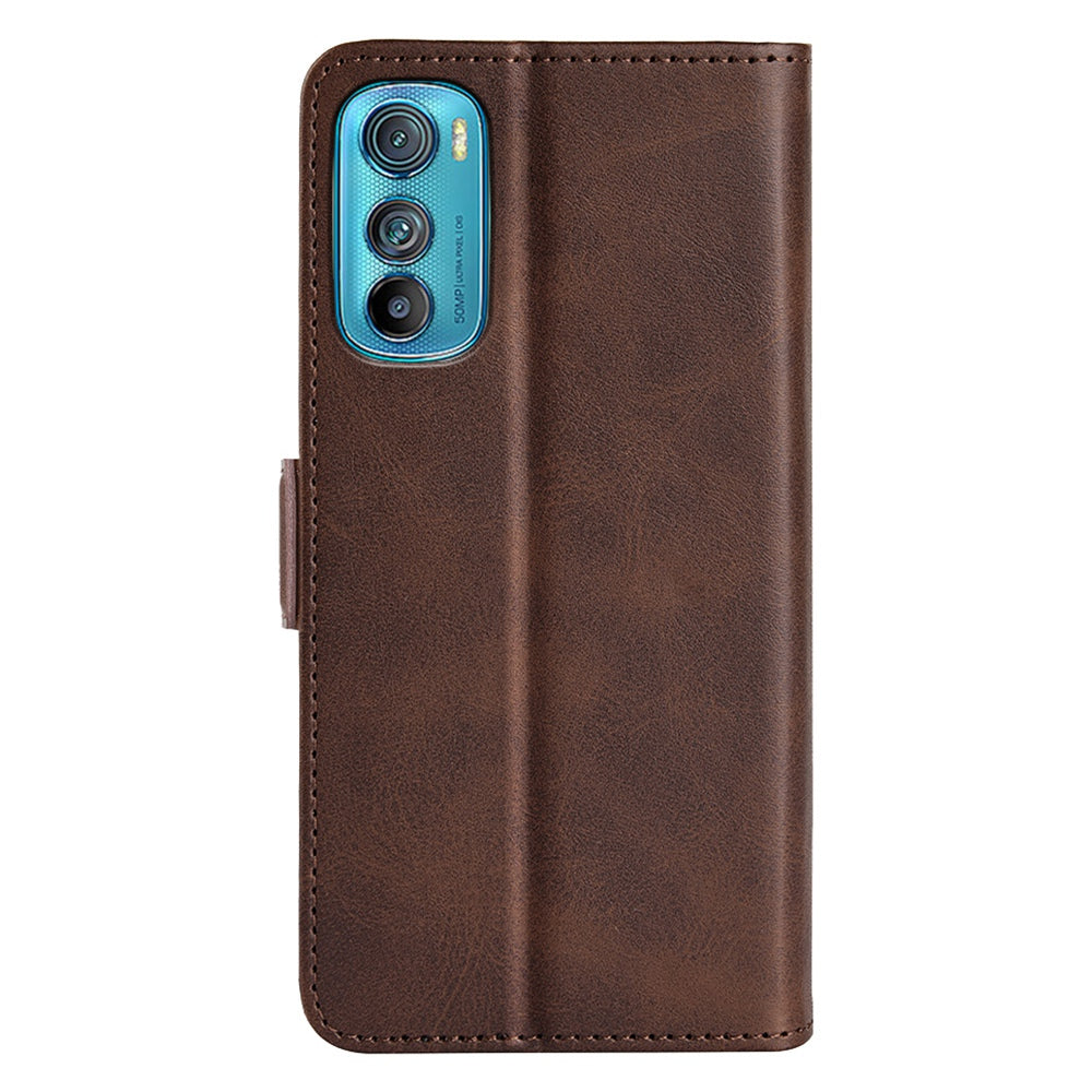 For Motorola Edge 30 5G Textured PU Leather Wallet Stand Phone Case Dual Magnetic Clasp Protective Shell