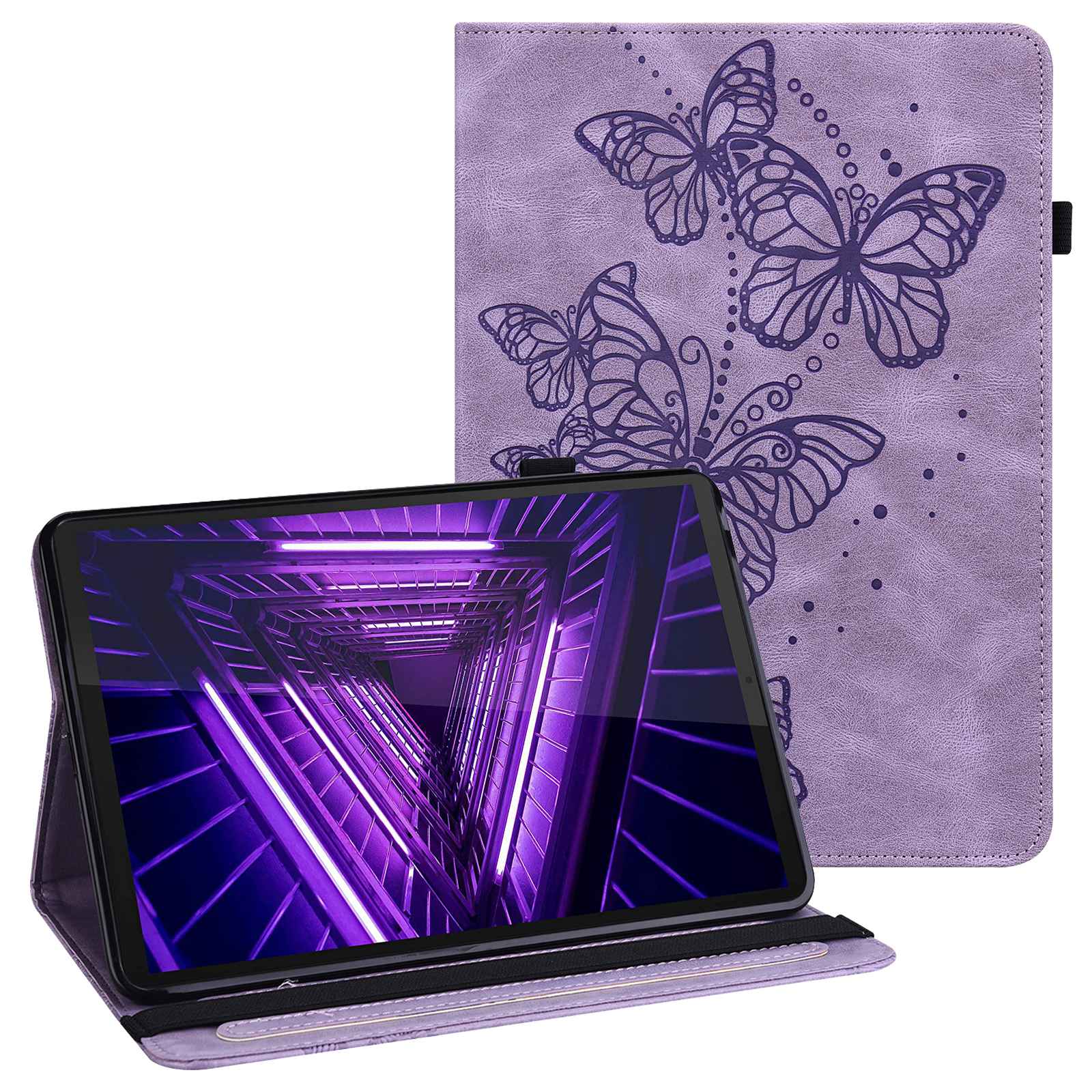 For Lenovo Tab M10 Plus (Gen 3) PU Leather Tablet Case Imprinting Butterflies Stand Card Holder Full Protection Cover with Auto Wake/Sleep