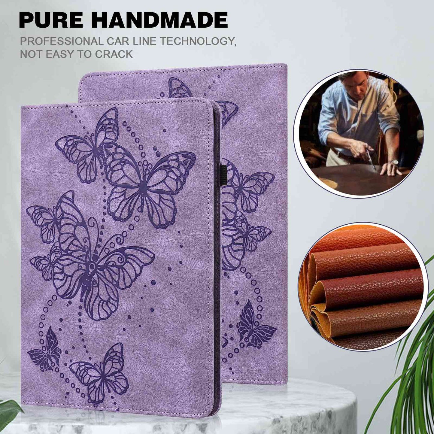 For Lenovo Tab M10 Plus (Gen 3) PU Leather Tablet Case Imprinting Butterflies Stand Card Holder Full Protection Cover with Auto Wake/Sleep