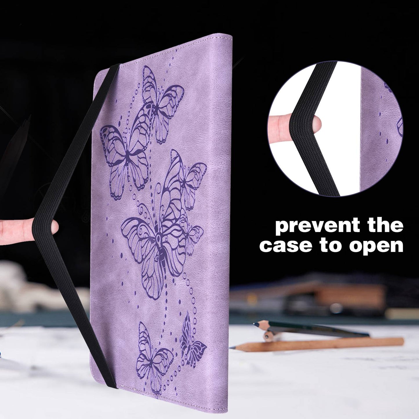 For Lenovo Tab M10 Plus (Gen 3) PU Leather Tablet Case Imprinting Butterflies Stand Card Holder Full Protection Cover with Auto Wake/Sleep