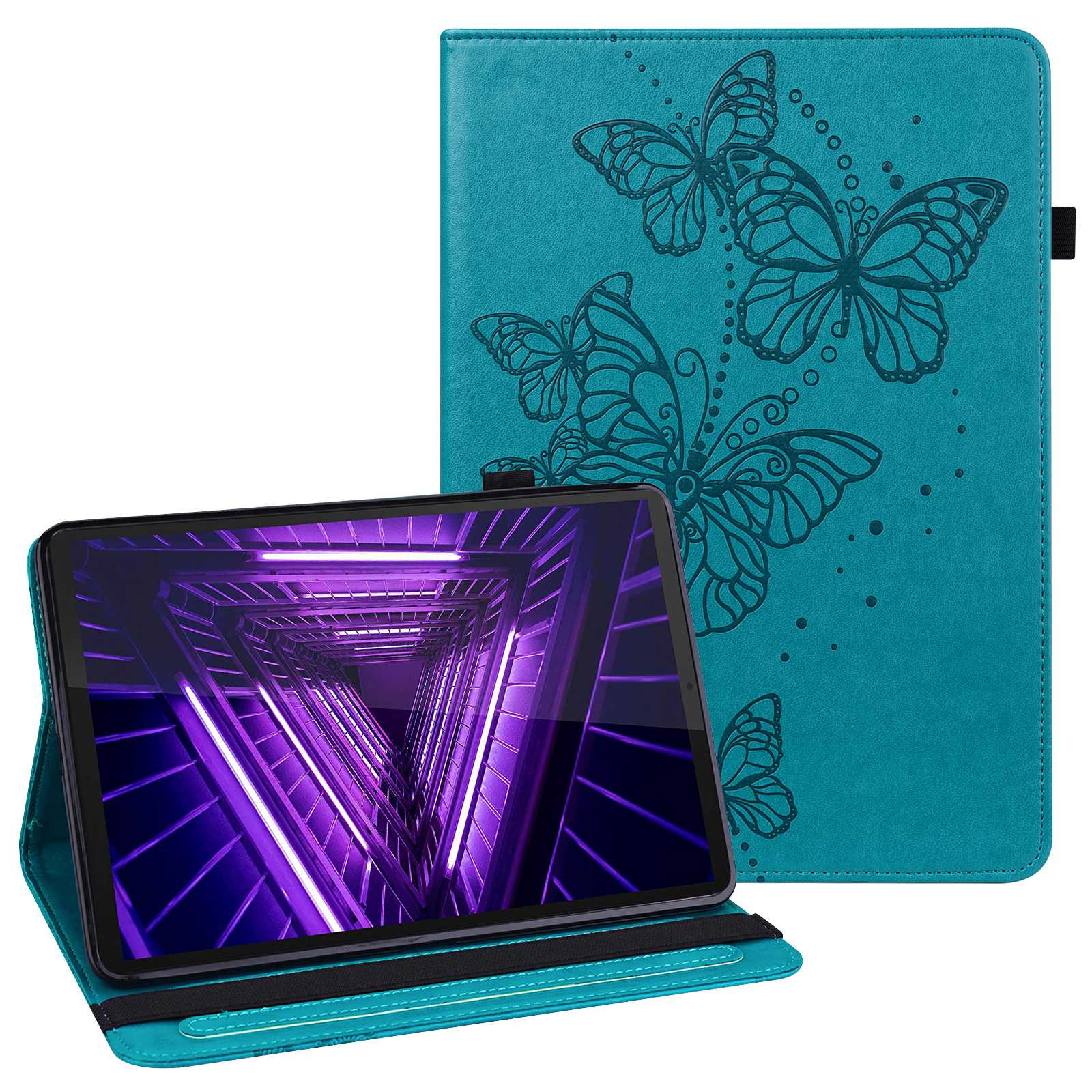 For Lenovo Tab M10 Plus (Gen 3) PU Leather Tablet Case Imprinting Butterflies Stand Card Holder Full Protection Cover with Auto Wake/Sleep