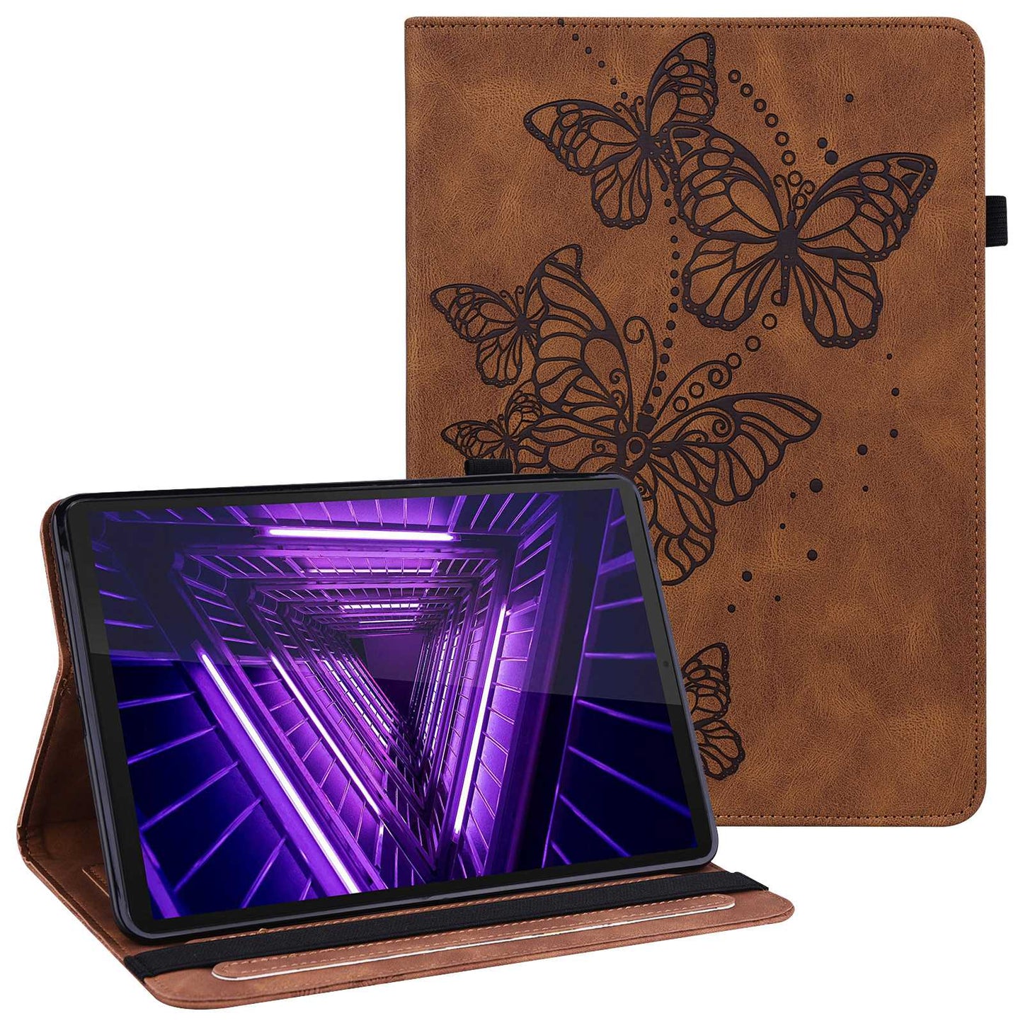 For Lenovo Tab M10 Plus (Gen 3) PU Leather Tablet Case Imprinting Butterflies Stand Card Holder Full Protection Cover with Auto Wake/Sleep