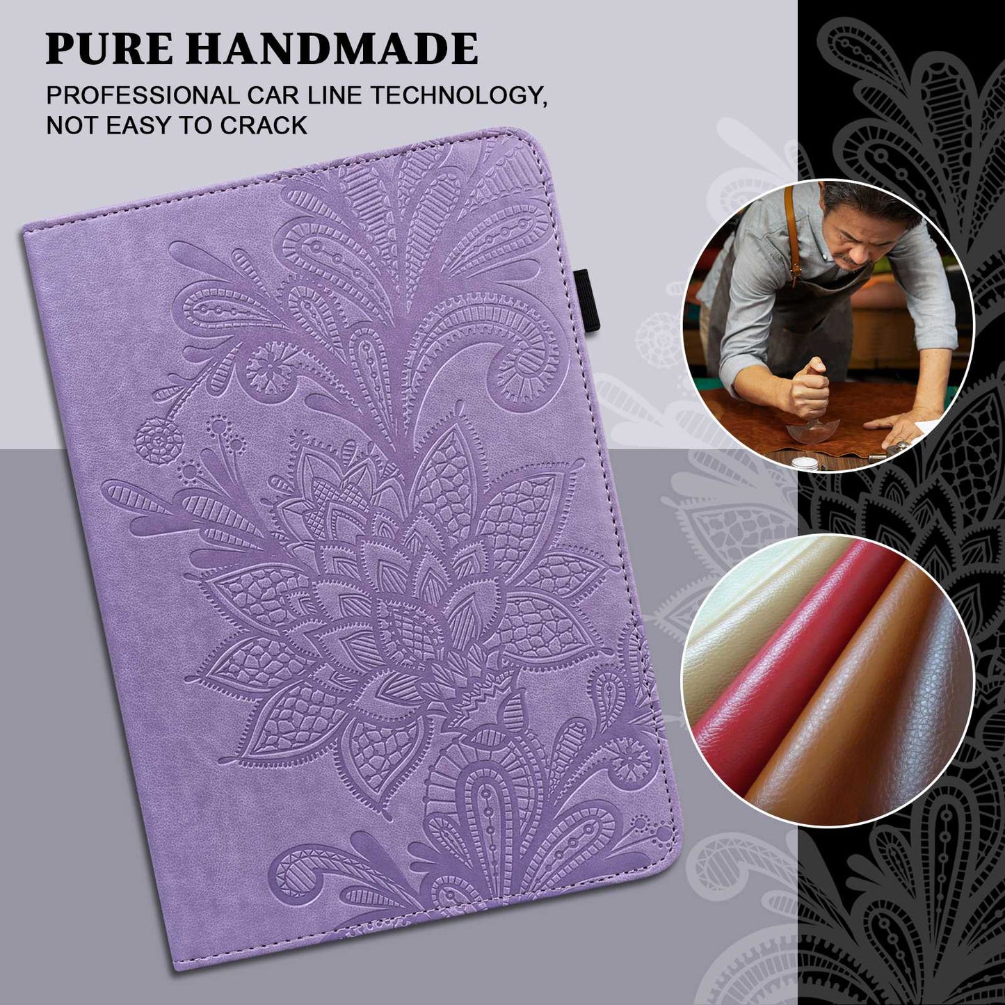 For Lenovo Tab M10 Plus (Gen 3) Flower Imprinting PU Leather Inner TPU Tablet Case Stand Wallet Cover with Auto Wake/Sleep