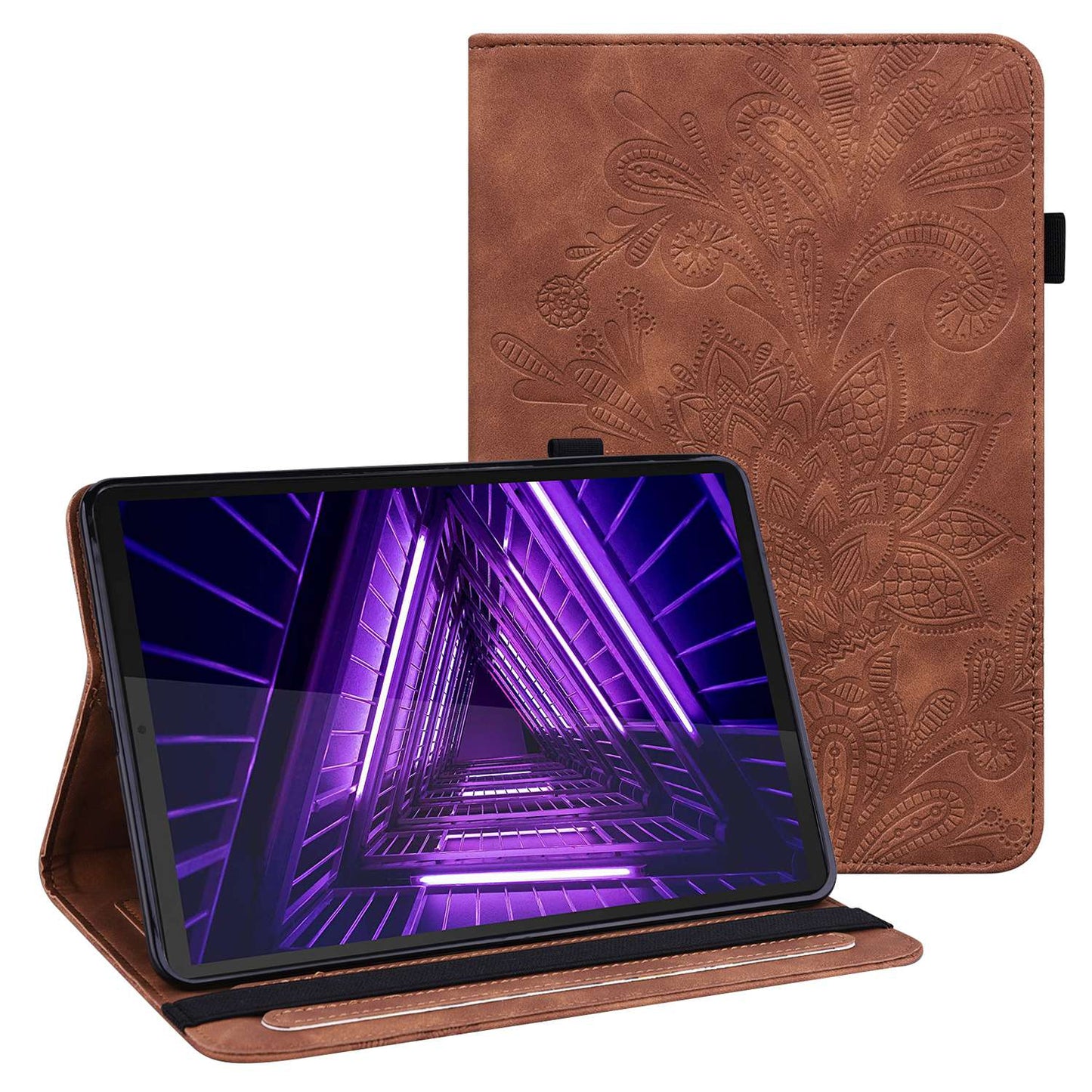 For Lenovo Tab M10 Plus (Gen 3) Flower Imprinting PU Leather Inner TPU Tablet Case Stand Wallet Cover with Auto Wake/Sleep